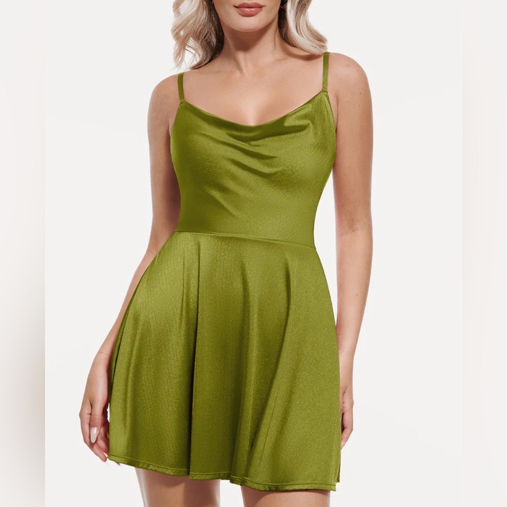 Popilush Shapewear Strappy Cowl Neck Tummy Control Flare Dress NWT